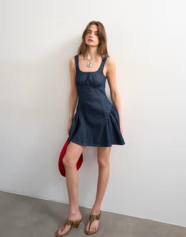 トップショップ レディース トップス ワンピース ミニ デニム Topshop denim peplum hemini dress indigo rinse INDIGO インディゴ