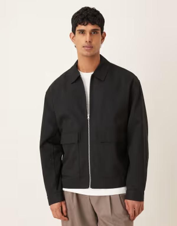 エイソス メンズ アウター ジャケット・ブルゾン ASOS DESIGN oversized Harrington jacket Black ブラック