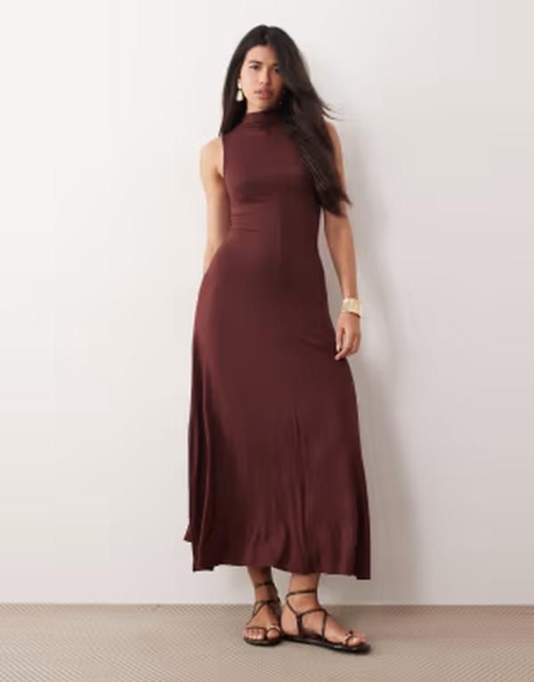 エイソス レディース トップス ワンピース ハイネック マキシ ASOS DESIGN high neck maxi dress in rum raisin Rum Raisin