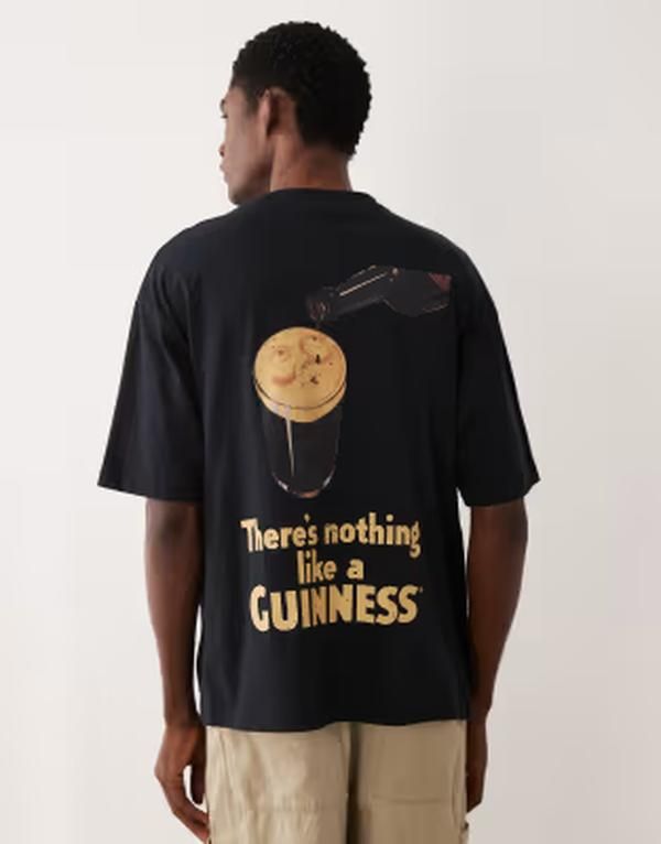 エイソス メンズ トップス Tシャツ プリント ASOS DESIGN oversized tshirt with Guinness print Black ブラック