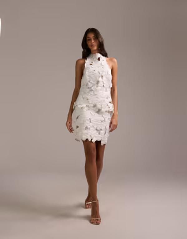 エイソス レディース トップス ワンピース フラワー柄 ミニ スカート フラワー ASOS DESIGN bridal 3D floral cutwork mini skirt Ivory アイボリー