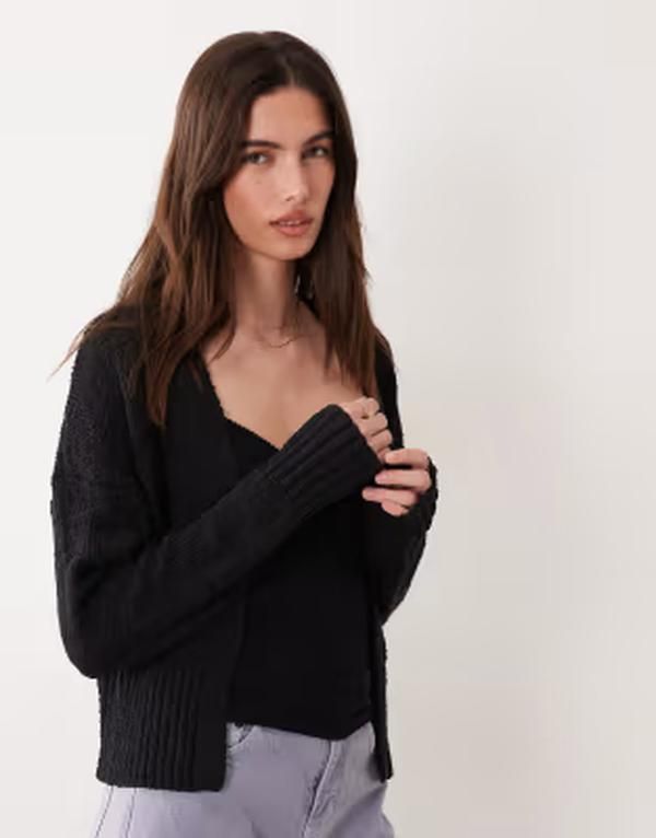 エイソス レディース アウター カーディガン ASOS DESIGN slubby edge to edge cardigan Black ブラック