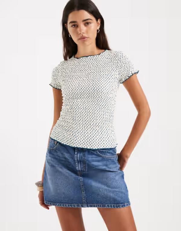 デイジーストリート レディース トップス シャツ ドット柄 ドット Daisy Street shirred short sleeve top in polka dot Polka dot ドット