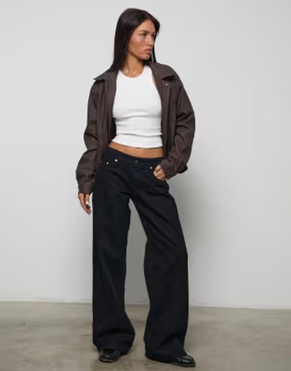 モーテル レディース ボトムス デニムパンツ ローライズ ジーンズ Motelow rise roomy jeans in rinse Black ブラック