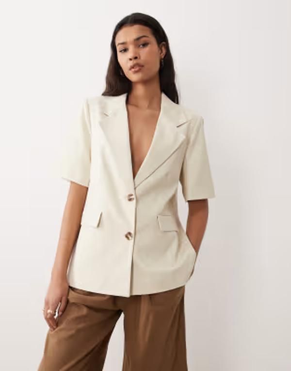 ノーバディーズ チャイルド レディース アウター ジャケット・ブルゾン Vネック ブレザー Nobodys Childeep vneck tailored boyfriend blazer in cream part of a set Cream クリーム