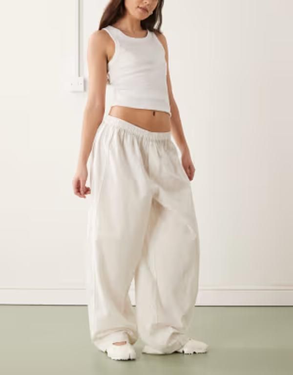 コルージョン レディース ボトムス カジュアルパンツ リネン COLLUSION XL balloon pants with linen WHITE ホワイト