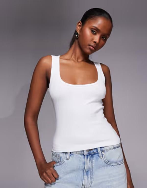 グッドアメリカン レディース トップス シャツ リブニット Good American micro rib knitank top WHITE ホワイト