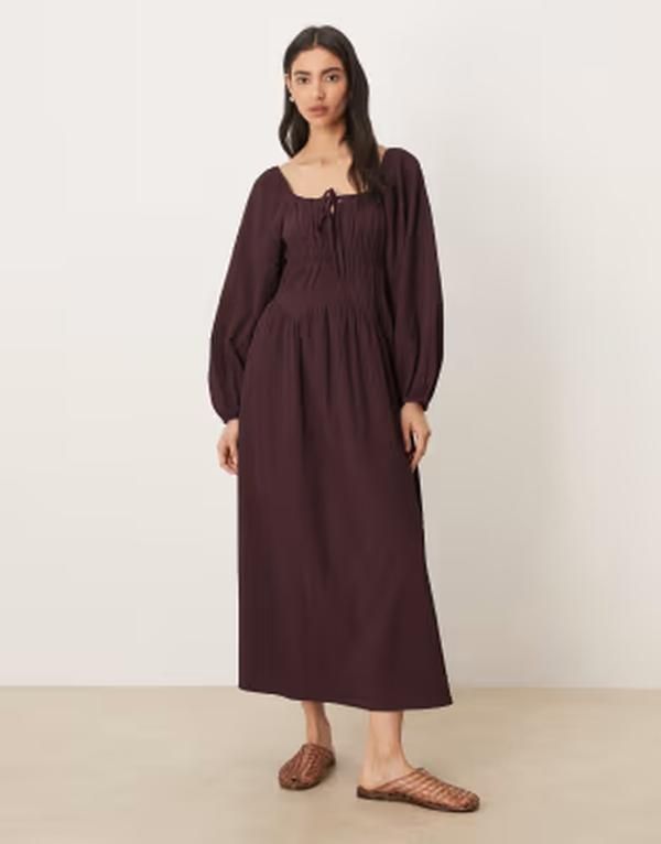 ウェンズデーガール レディース トップス ワンピース Wednesdays Girlong sleeve midaxi dress in fig PURPLE パープル