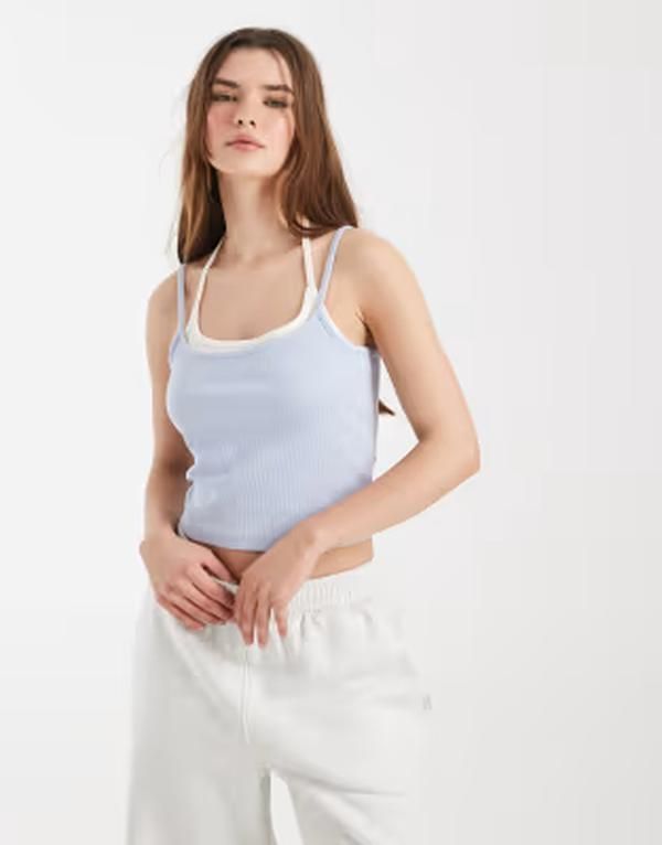 コットンオン レディース トップス シャツ Cotton double layer cami top in steely blue wash STEELY BLUE WASH ブルー