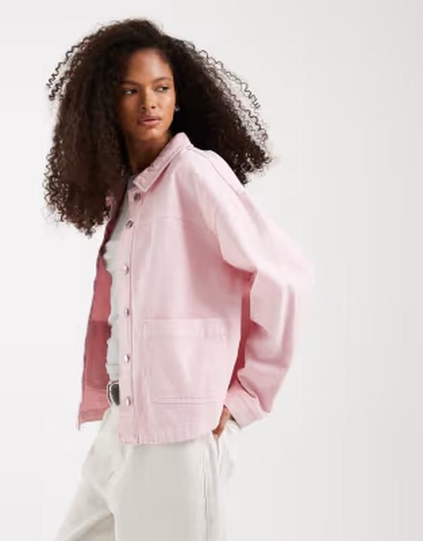 ヴェロモーダ レディース アウター ジャケット・ブルゾン デニム Vero Moda denim shacket with front pockets in parfait Pink WASHED ピンク