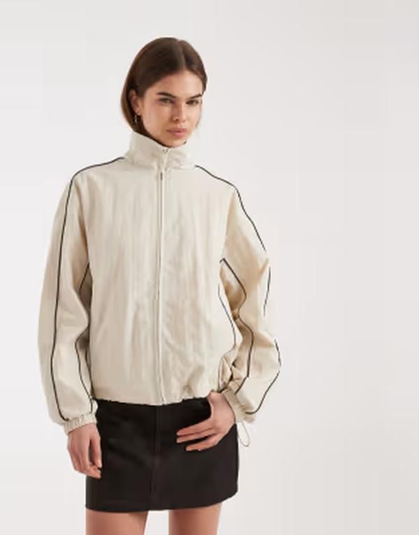 エイソス レディース アウター ジャケット・ブルゾン ASOS DESIGN oversized track jacket in cream with brown piping Cream クリーム
