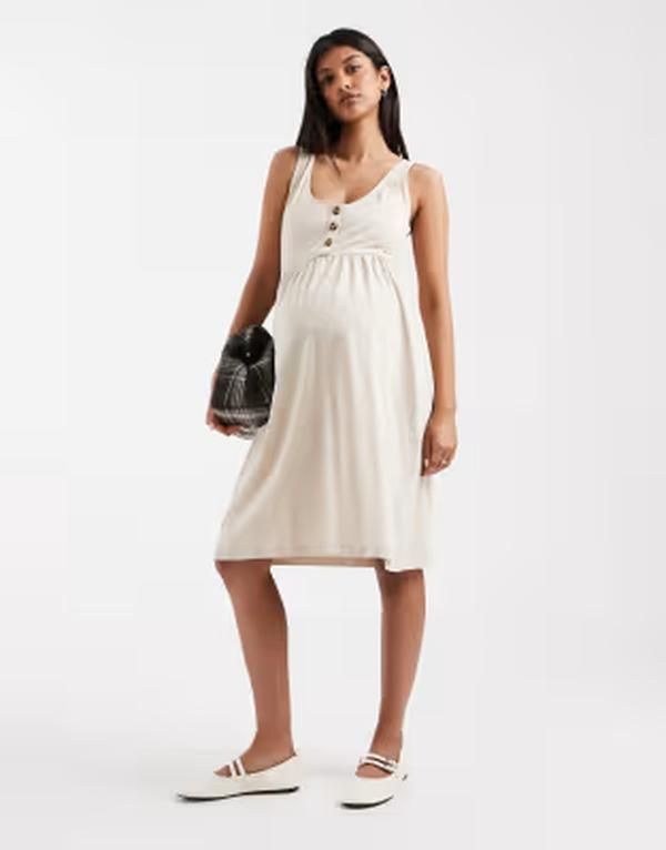 ママライシアス レディース トップス ワンピース ミニ マタニティ Mamalicious Mamalicious Maternity 2 function button up nursing mini sundress in cream FRENCH OAK