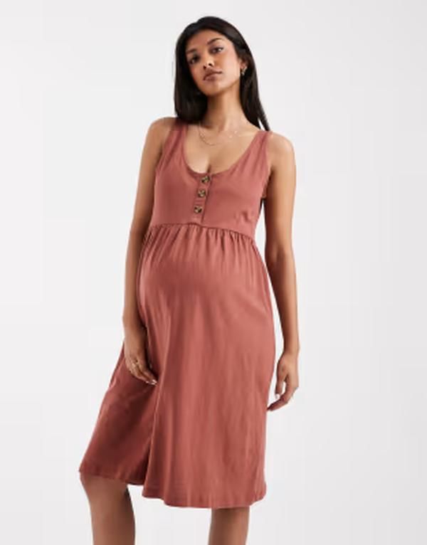 ママライシアス レディース トップス ワンピース ミニ マタニティ Mamalicious Mamalicious Maternity 2 functionursing button up mini sundress Mahogany バーガンディ