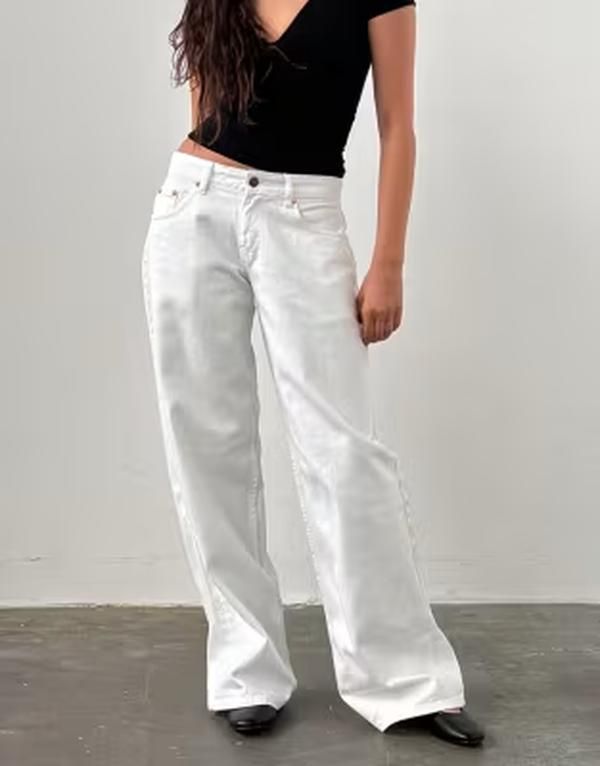 モーテル レディース ボトムス デニムパンツ ローライズ ジーンズ Motelow rise roomy jeans WHITE ホワイト