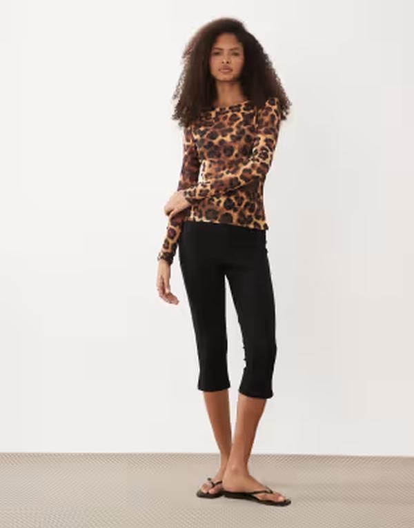 エイソス レディース トップス Tシャツ プリント メッシュ ASOS DESIGN long sleeve mesh top in leopard print ANIMAL PRINT アニマル