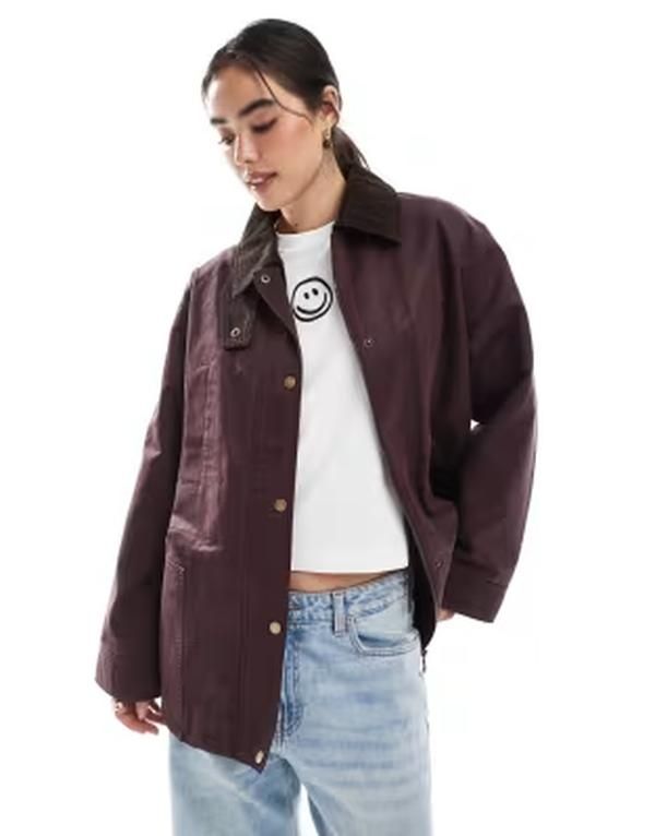 エイソス レディース アウター ジャケット・ブルゾン ウエストマーク コントラスト ASOS DESIGN waxed cinched waist jacket with contrast collar in plum プラム
