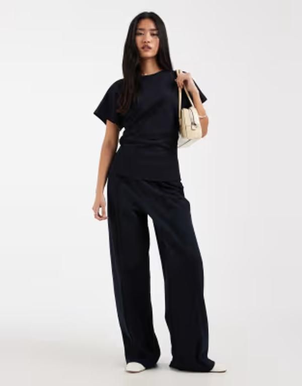 オンリー レディース ボトムス カジュアルパンツ ワイドレッグ ONLY wide leg pants part of a set Navy Blazer ネイビー
