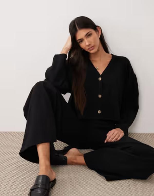 ミスセルフフリッジ レディース アウター カーディガン Vネック リブ Misselfridge vneck brushed ribbed cardigan Black ブラック