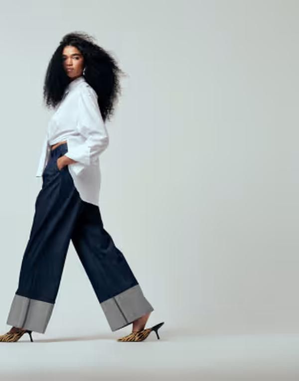 エイソス レディース ボトムス デニムパンツ ワイドレッグ ジーンズ ASOS DESIGN iconic tailored cuffed wide leg jeans indigo Indigo インディゴ