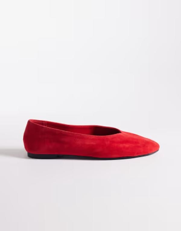 エイソス レディース シューズ パンプスエード ASOS DESIGN Lawn premium suede ballet flats Red Suede レッド