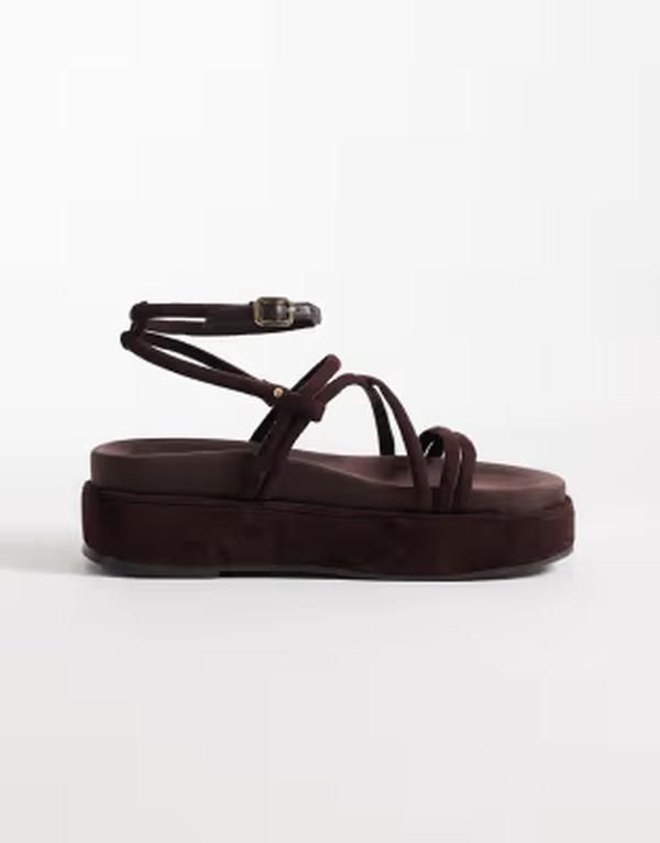 エイソス レディース シューズ サンダル ASOS DESIGN Fortitude strappy flatform sandals in chocolate Choc チョコレート