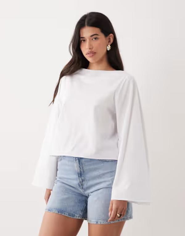 エイソス レディース トップス シャツ ASOS DESIGN extreme fluted sleeve top White ホワイト 12,030円