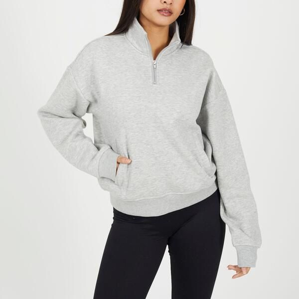 ブレーブソウル レディース アウター パーカー・スウェット ハーフジップ スタンドネック シャツ Brave Soul BS Womens Funnel Neck Quarter Zip Sweatshirt with Pocket Grey Marl グレー