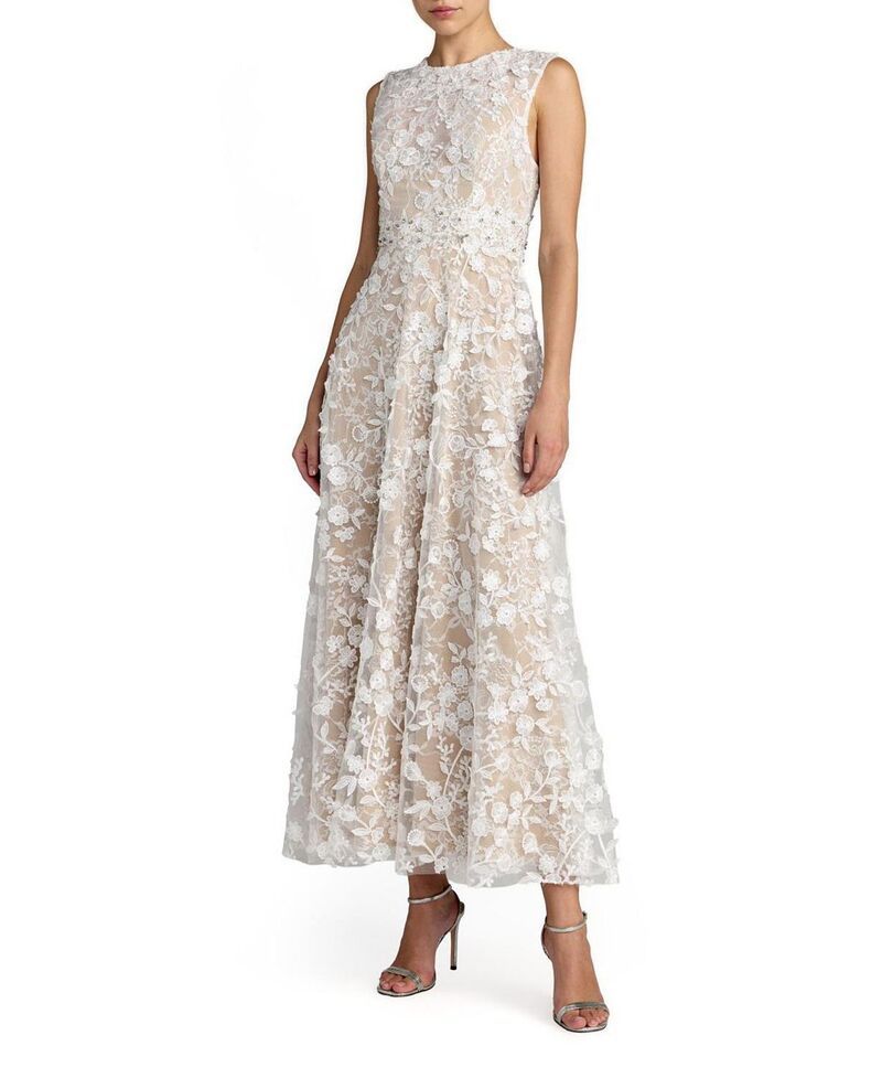 マックダガル レディース トップス ワンピース ハイネック フラワー柄 ミディ 刺繍 フラワー Mac Duggal Floral Embroidered High Neck Midi Dress Ivory Nude アイボリー