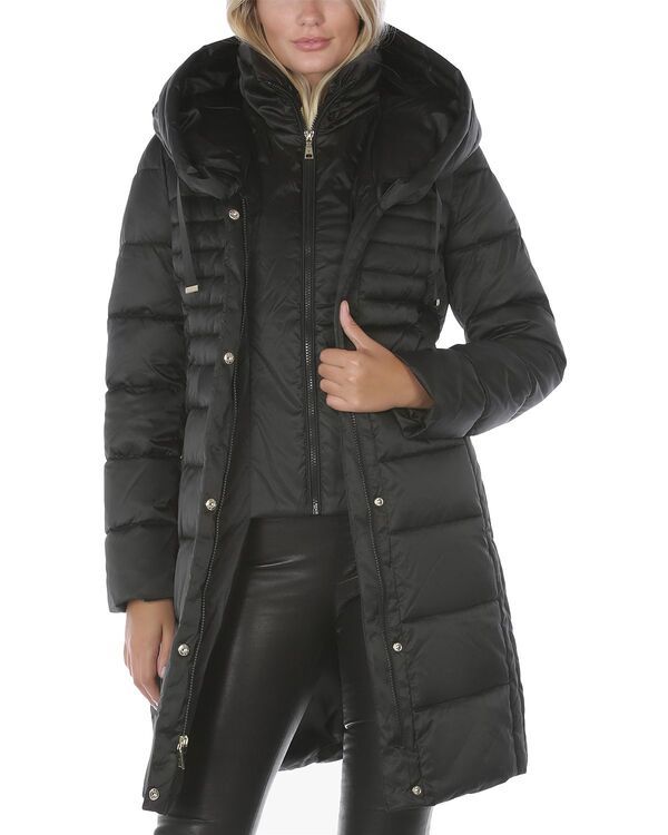 タハリ レディース アウター コート Tahari Casey Hooded Puffer Coat Noir