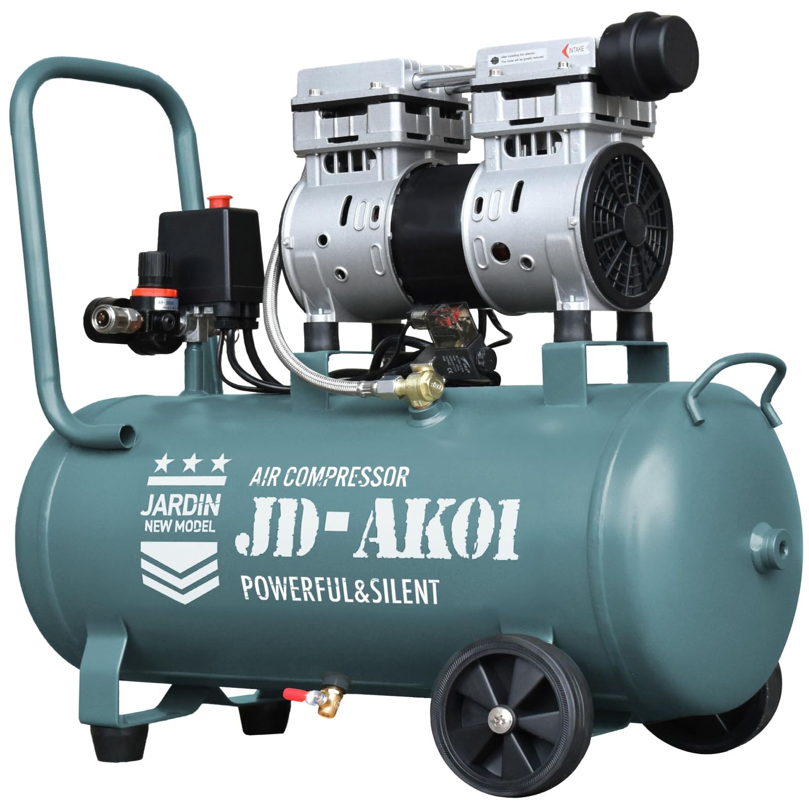 JARDIN（ジャルダン） エアーコンプレッサー 30L 静音 オイルレス 0.8MPa ハイパワー 高速充填 大容量 コンパクト100V 業務用 車 自転車 空気圧管理 (B．30リットル ブルー)★m 5025b0f2
