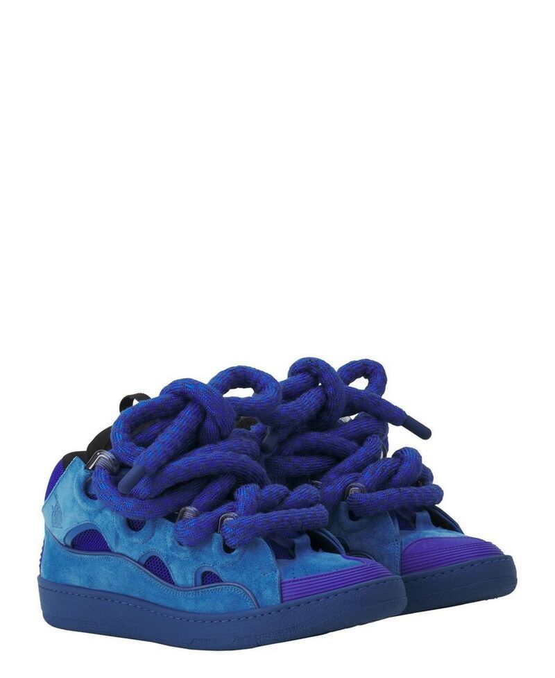 ランバン メンズ シューズ スニーカー レース レザー Lanvin Curb Sneakers in Leather with Snake Laces Blue Black ブラック
