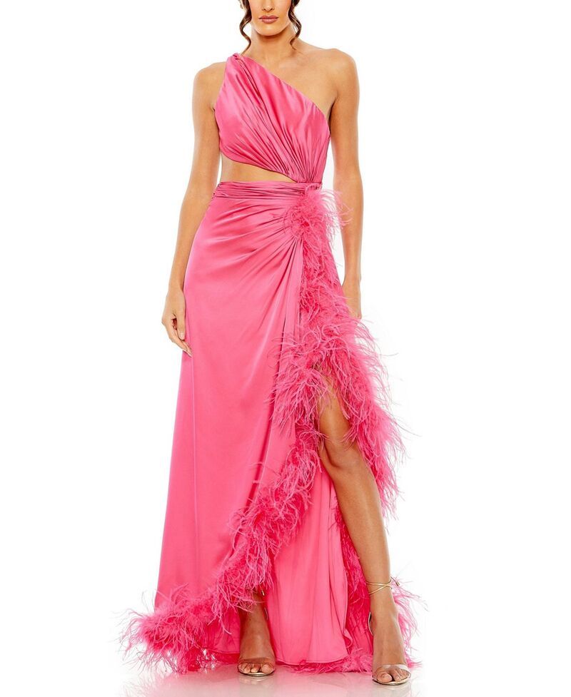 マックダガル レディース トップス ワンピース Mac Duggal One Shoulder Key Holdetail with Feather Lining Dress Hot Pink ピンク