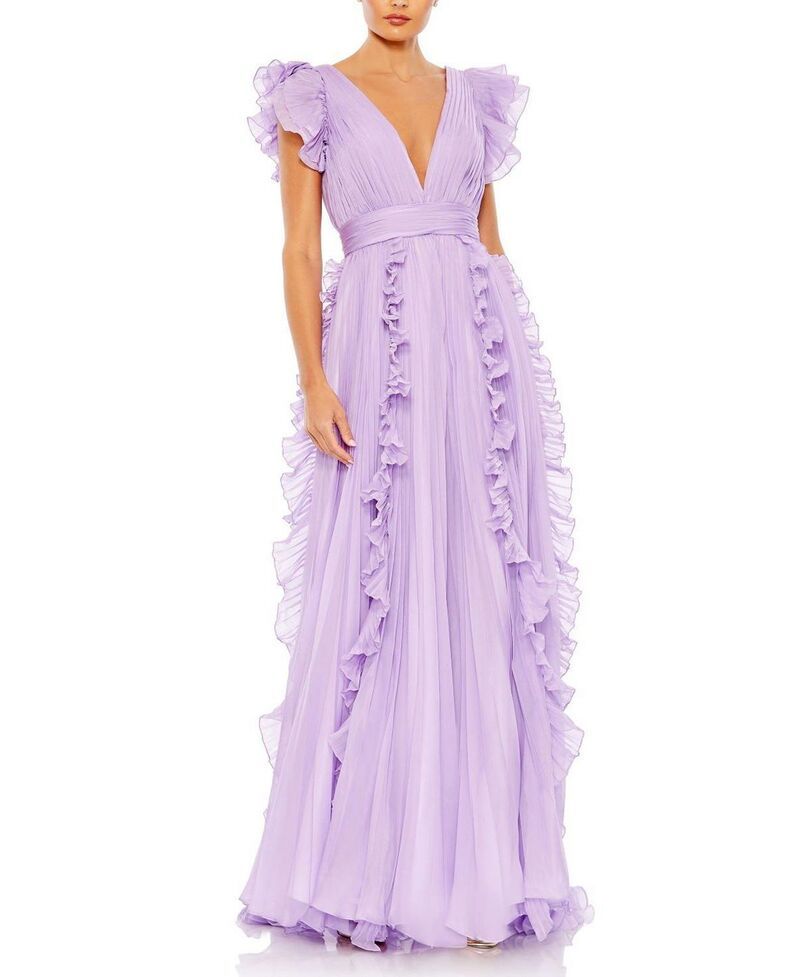 マックダガル レディース トップス ワンピース A ライン プリーツ フリル キャップ Mac Duggal Pleated Ruffle Cap Sleeve Flowy A Line Gown Lilac ライラック