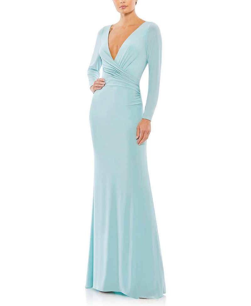マックダガル レディース トップス ワンピース Vネック ギャザー ジャージー Mac Duggalong Sleeve Ruched Jersey VNeck Gown Powder Blue ブルー