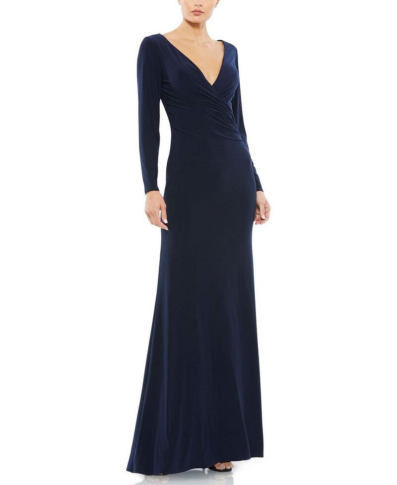 マックダガル レディース トップス ワンピース Vネック ギャザー ジャージー Mac Duggalong Sleeve Ruched Jersey VNeck Gown Midnight