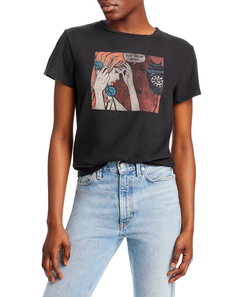 リダン レディース トップス Tシャツ グラフィック REDONE Just Bring Wine Classic Graphic Tee Washed Black ブラック