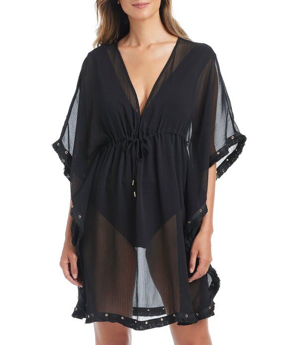 ブルーロッドビーティ レディース トップス ワンピース フリンジ Bleu Rod Beattie Fringe Benefits Caftan Swim Cover Up Black ブラック