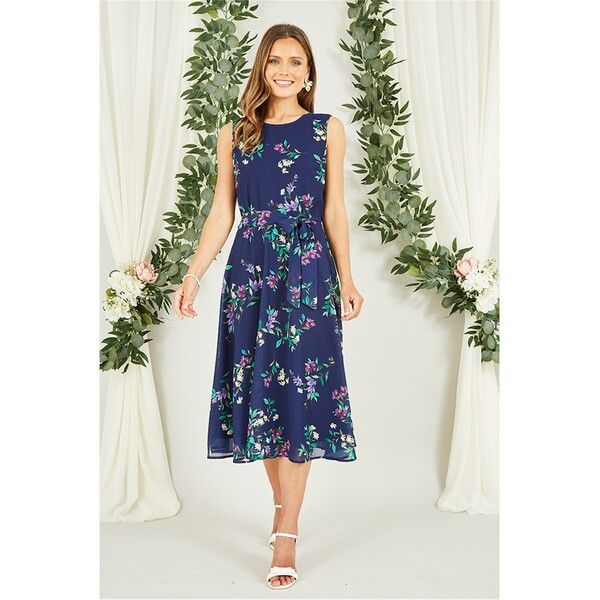 ユミキム レディース トップス ワンピース フラワー柄 プリント ミディ フラワー Yumi Navy Floral Print Midi Skater Dress Navy ネイビー