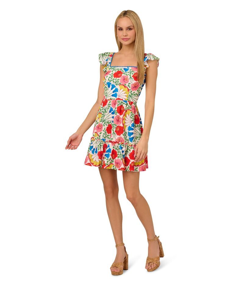 アドリアナ パペル レディース トップス ワンピース ノースリーブ Adrianna Papell Flutter Sleeveless Short Dress Ivory Multi アイボリー