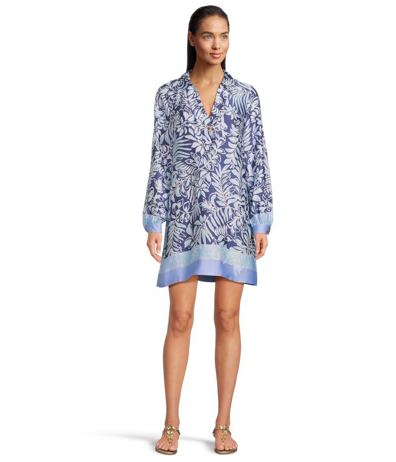 リリーピュリッツァー レディース トップス ワンピース Lilly Pulitzer Iralanne Long Sleeve Popo Sapphire Pool Summer Shorelines Engineered Woven Dress サファイア