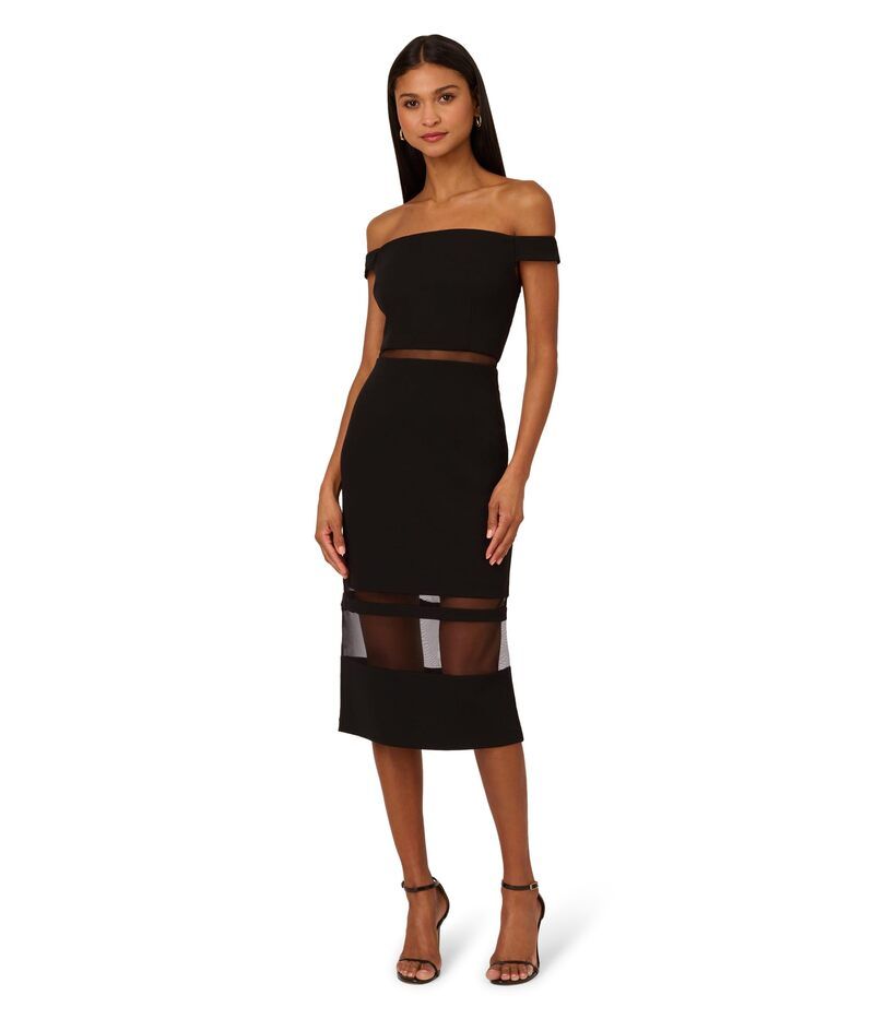 アドリアナ パペル レディース トップス ワンピース クレープ ミディ ニット Adrianna Papell Knit Crepe Midi Dress Black ブラック