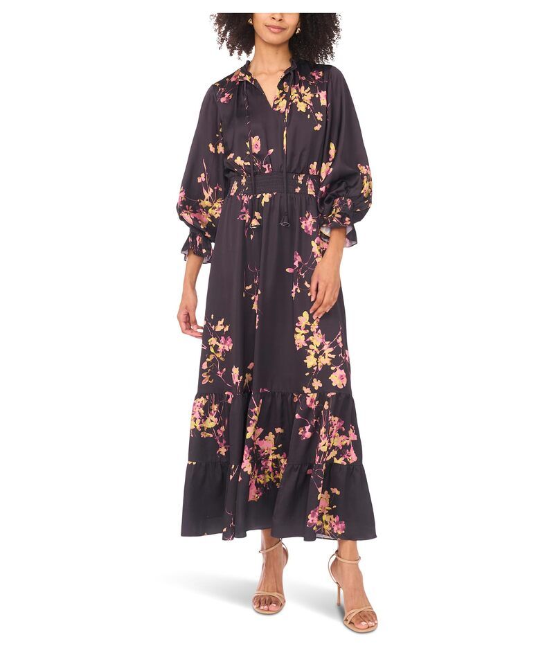 ヴィンスカムート レディース トップス ワンピース シャーリング マキシ Vince Camuto Long Sleeve Maxi Dress with Smocked Rich Black ブラック