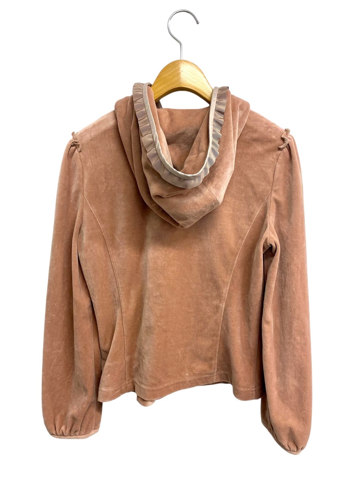 美品 24AW エムズグレイシー ベロア調パーカー ペプラム フレア リボン エムズグレイシー 814513 パーカー 40 ブラウン ベロア カメリアW