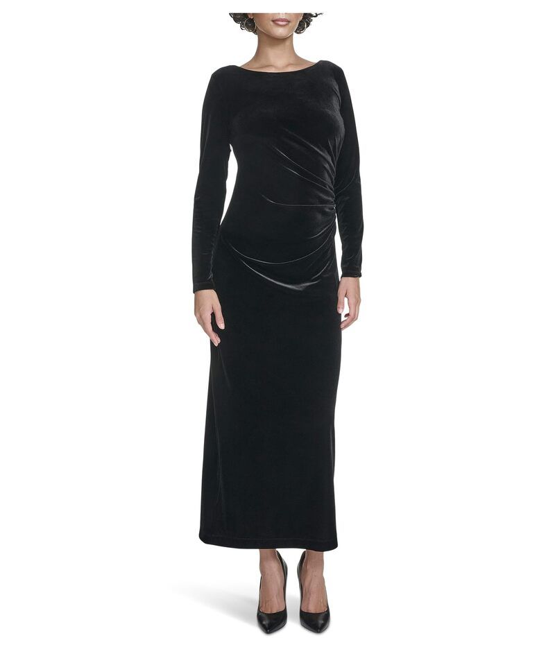 カルバンクライン レディース トップス ワンピース ベルベット マキシ Calvin Klein Velvet Long Sleeve Maxi Black ブラック