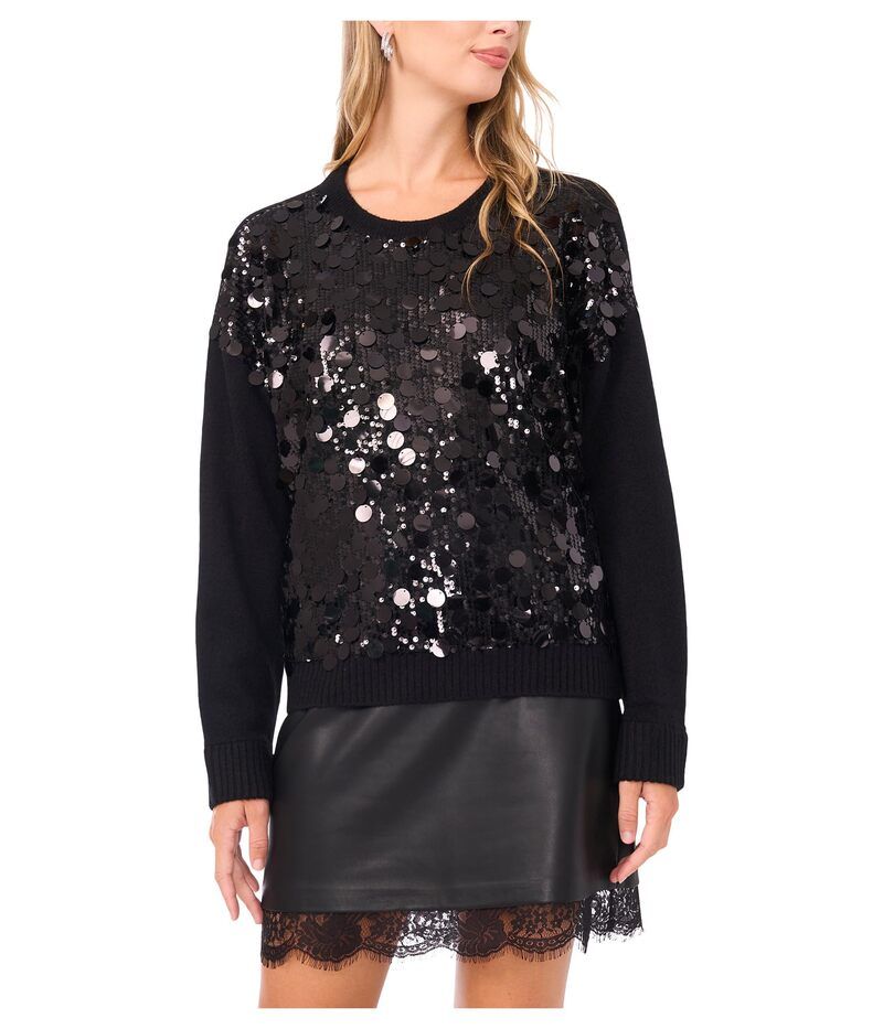 ヴィンスカムート レディース アウター ニット・セーター クルーネック Vince Camuto Multi Paillette Crew Neck Rich Black ブラック