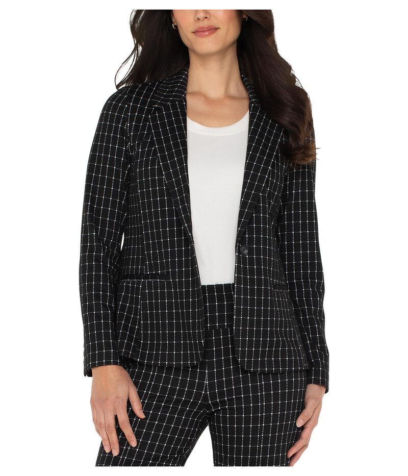 リヴァプール ロサンゼルス レディース アウター コート ブレザー Liverpoolos Angeles Notch Collar Fitted Blazer Black White Windowpane Check ホワイト