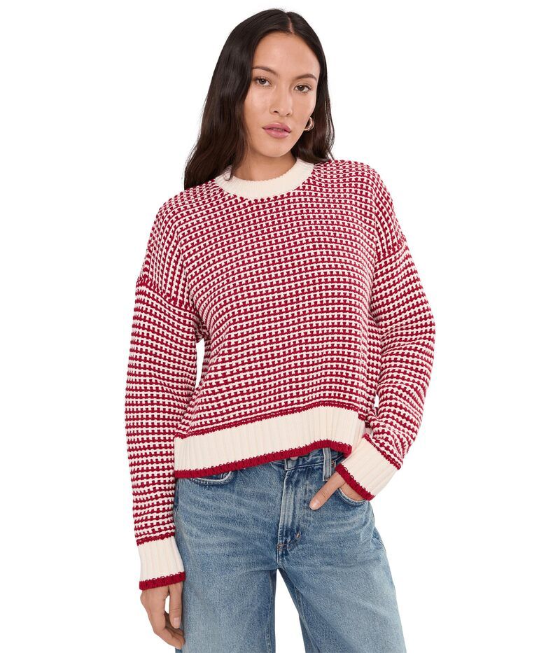メイドウェル レディース アウター ニット・セーター コットン Madewell Joanna Textured Stitch Cotton Pullover Ivory And Ruby Stripe アイボリー