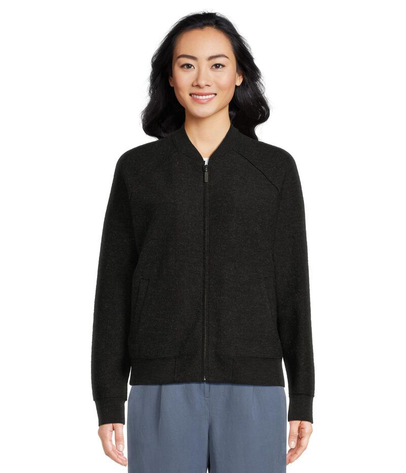 エイリーンフィッシャー レディース アウター コート ウール ジャケット Eileen Fisher Lightweight Boiled Wool Stand Collar Jacket With Pockets Charcoal チャコール 17,626円