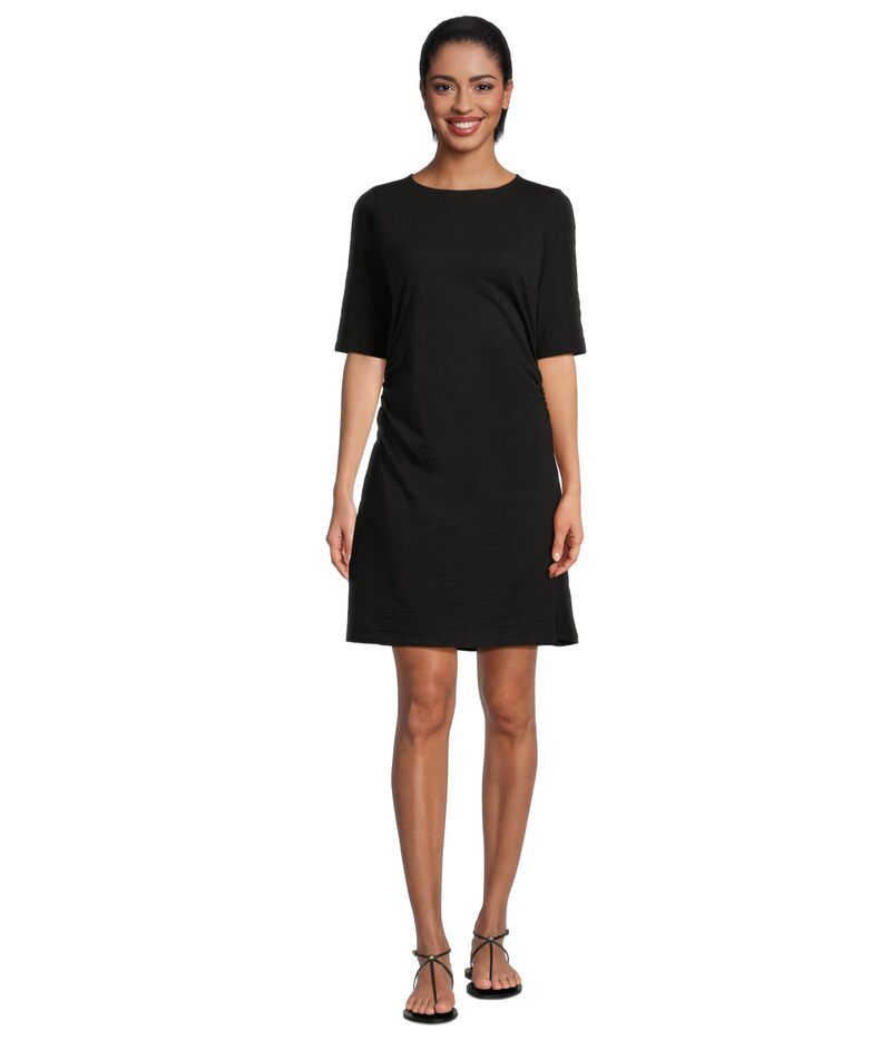 モッドドック レディース トップス ワンピース Mododoc Elbow Sleeve Below The Knee Shirred Dress Black ブラック