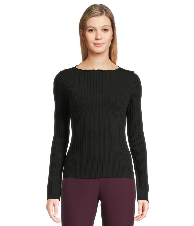 ヴィンス レディース トップス シャツ Vince Rib Long Sleeve Slash Neck Black ブラック